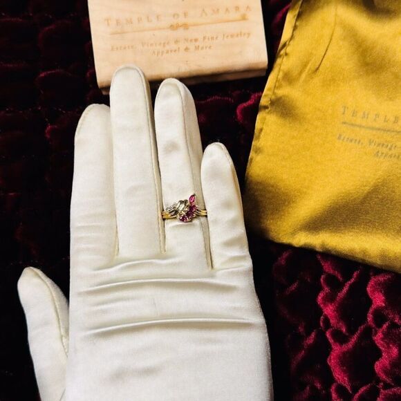 VINTAGE- 14K Gold -Natural Ruby Diamond Ring -Size 6- 1/2CTTW- Cluster Ring -3g - Picture 12 of 16